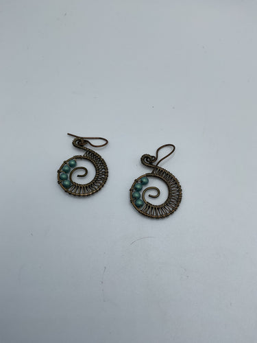 Wire earrings with aqua beads