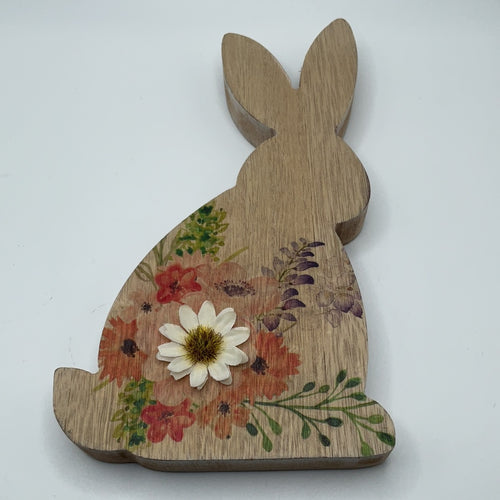 Wooden bunny w/flowers