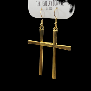 Gold colored cross earrings