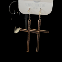 Load image into Gallery viewer, Rose gold colored cross earrings