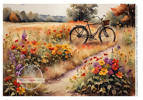 DC317 - Bicycle in Flowers Rice Paper