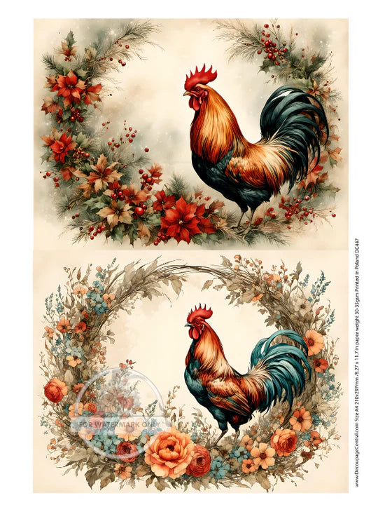 DC447 - Rooster Wreaths Rice Paper