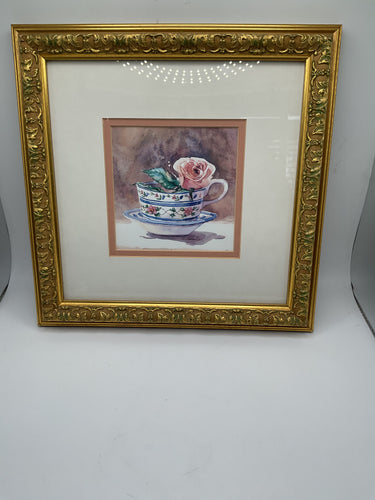 5x7 teacup w/ rose painting