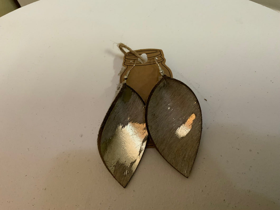 Leather Leaf Shaped Earrings, Shimmer
